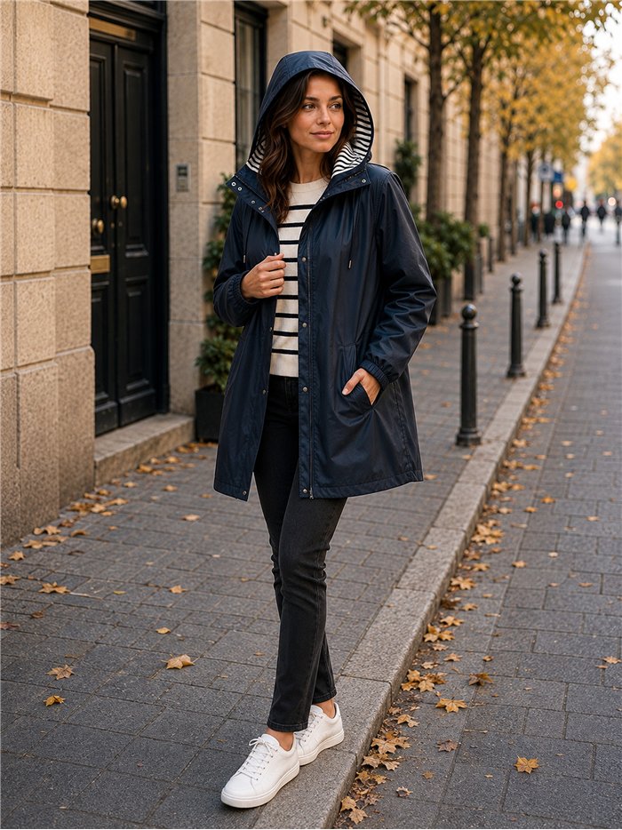 Parka impermeabile con fodera a righe