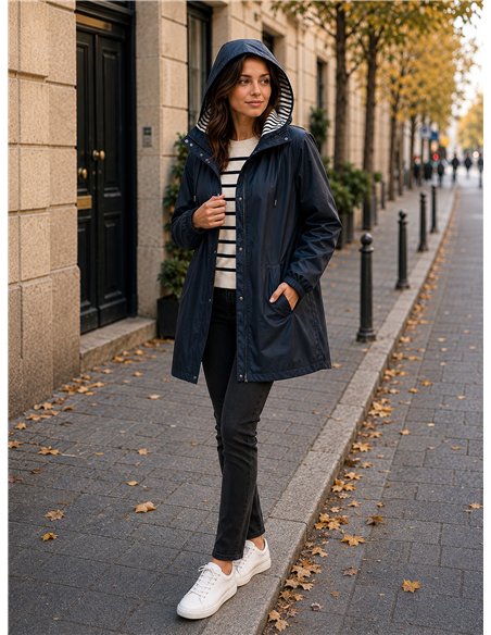 Parka impermeabile con fodera a righe