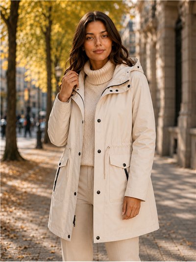 Parka con vita e cappuccio regolabili.