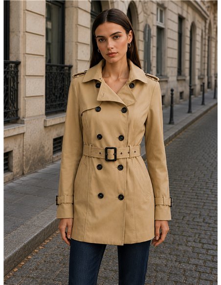 Trench coat con cintura con fibbia