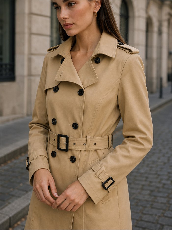 Trench coat con cintura con fibbia