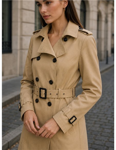 Trench coat con cintura con fibbia