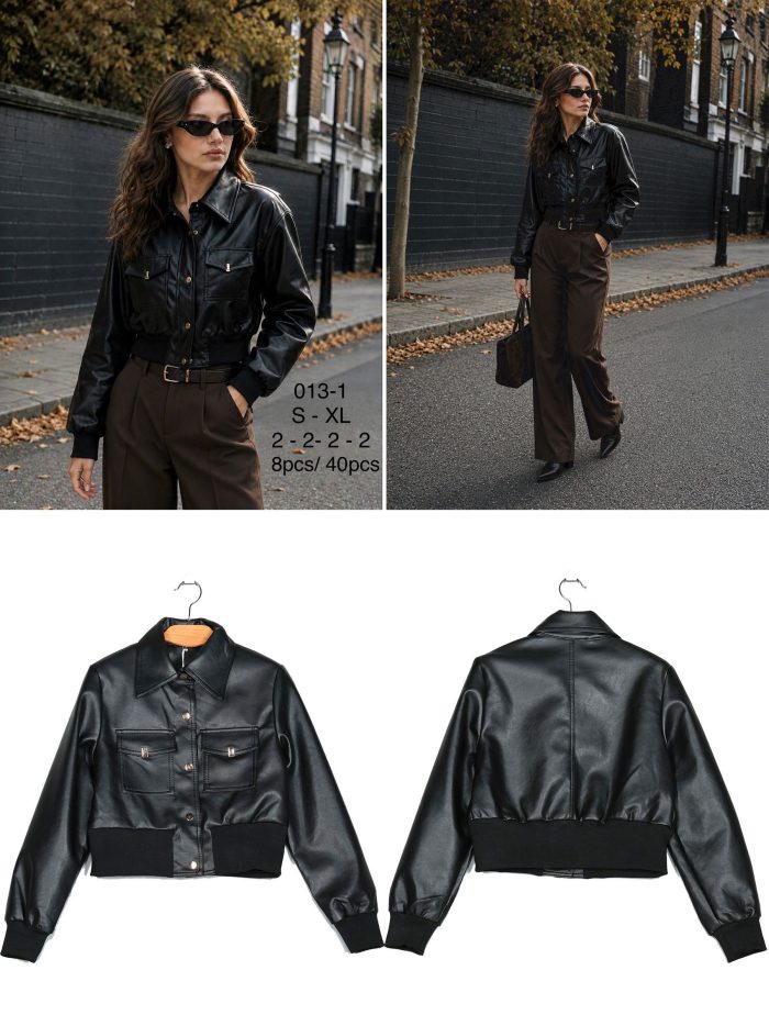 Giacca corta in similpelle con tasche | MF-MF-MF013-1-BLACK