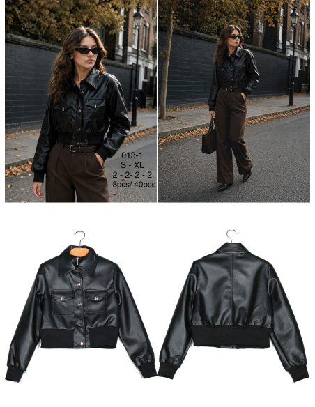 Giacca corta in similpelle con tasche | MF-MF-MF013-1-BLACK