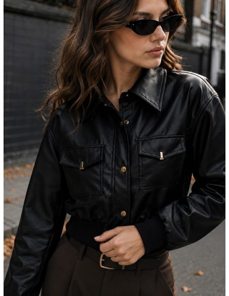 Giacca corta in similpelle con tasche | MF-MF-MF013-1-BLACK