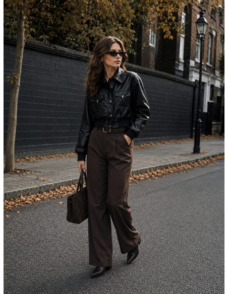 Giacca corta in similpelle con tasche | MF-MF-MF013-1-BLACK