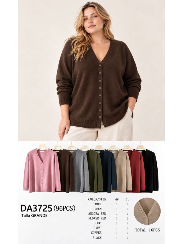Plus size V neck button cardigan | DB-DA3725 | Wholesale