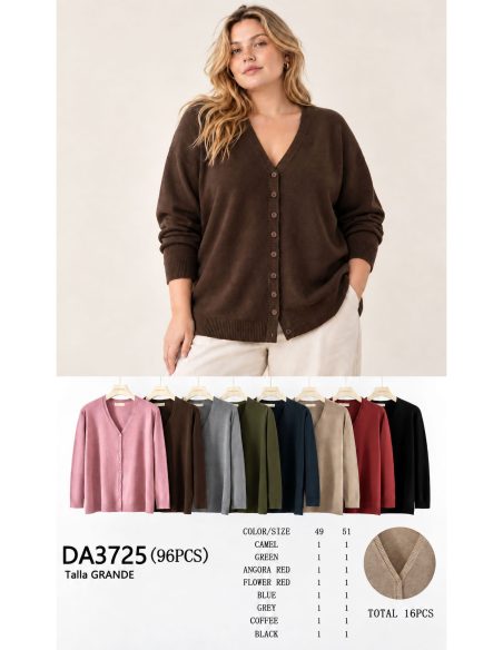 Plus size V neck button cardigan | DB-DA3725 | Wholesale