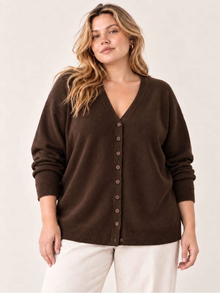 Plus size V neck button cardigan | DB-DA3725 | Wholesale