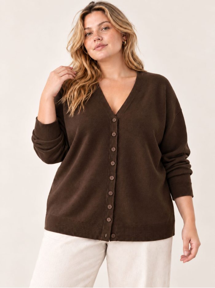 Plus size V neck button cardigan | DB-DA3725 | Wholesale