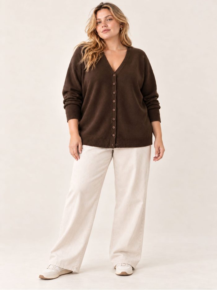Plus size V neck button cardigan | DB-DA3725 | Wholesale