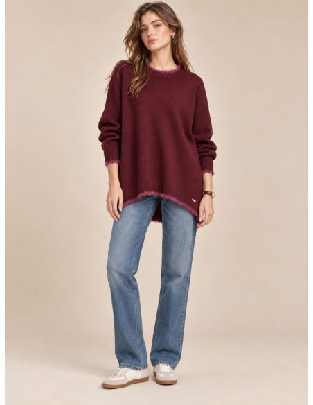 Pull oversize à ourlet asymétrique et bordure en fourrure | DB-F9834