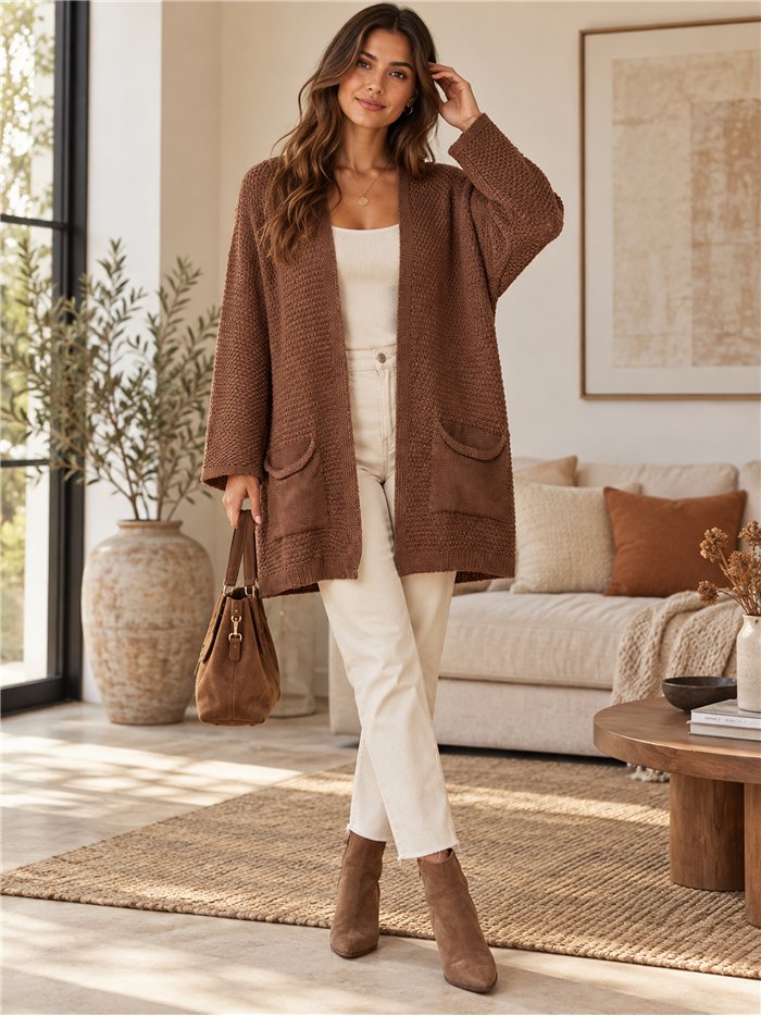 Oversized textured cardigan with pockets