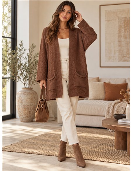 Oversized textured cardigan with pockets