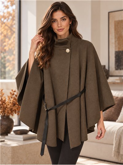 Belted cape poncho jacket