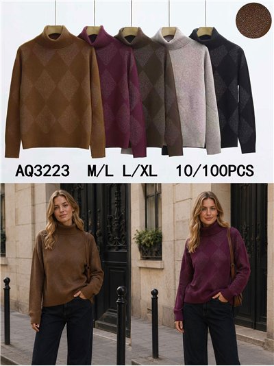 Jersey cuello vuelto rombos metalizados 2