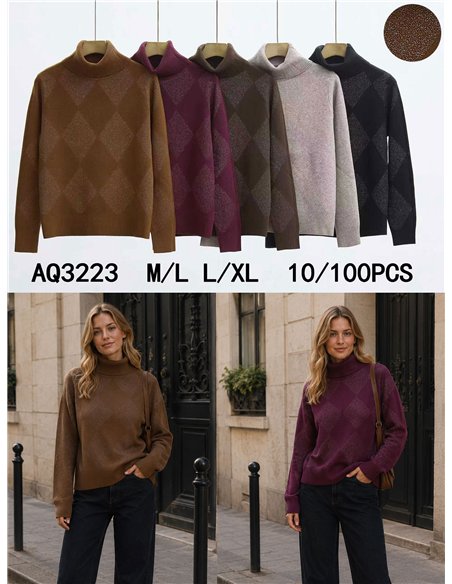 Jersey cuello vuelto rombos metalizados