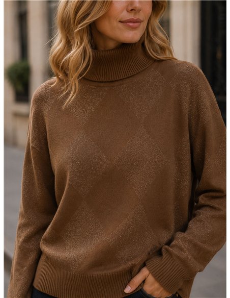Jersey cuello vuelto rombos metalizados