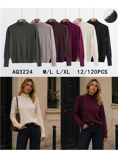 Button shoulder mock neck sweater 2