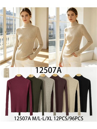 Ribbed mock neck button sweater 2