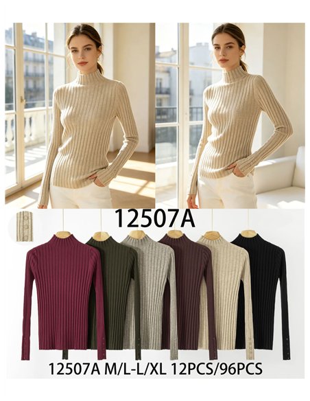 Ribbed mock neck button sweater