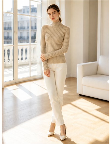Ribbed mock neck button sweater