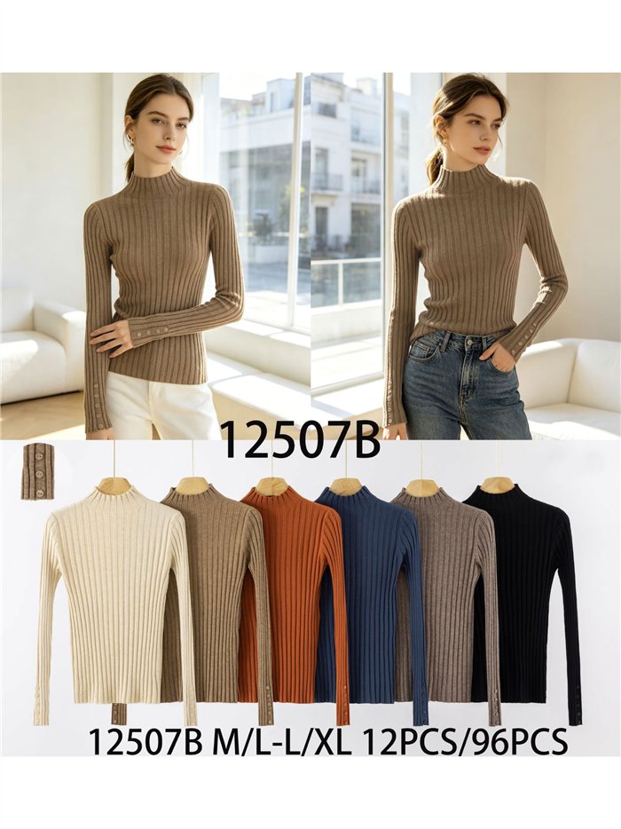 Jersey canalé cuello subido puños botones