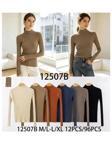 Jersey canalé cuello subido puños botones
