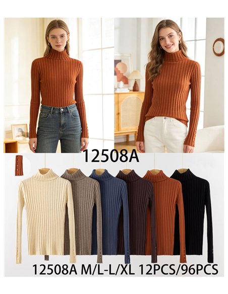 Pull côtelé à col rabattu et poignets boutonnés