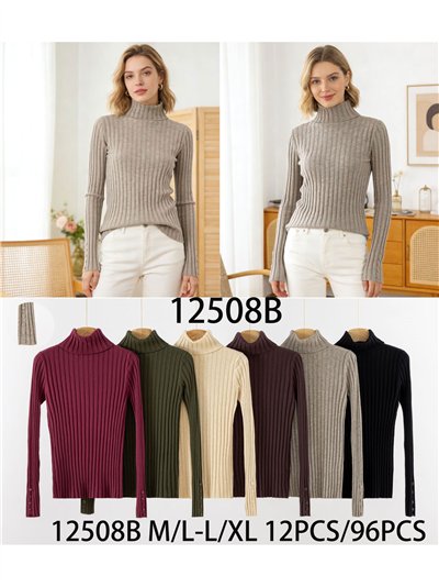 Gerippter Pullover mit Umlegekragen und geknöpften Manschetten 2