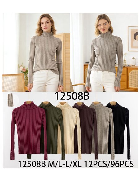 Gerippter Pullover mit Umlegekragen und geknöpften Manschetten