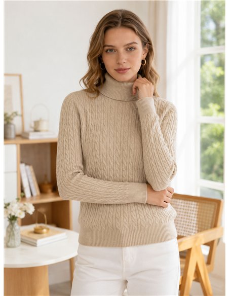 Jersey cuello vuelto trenzado