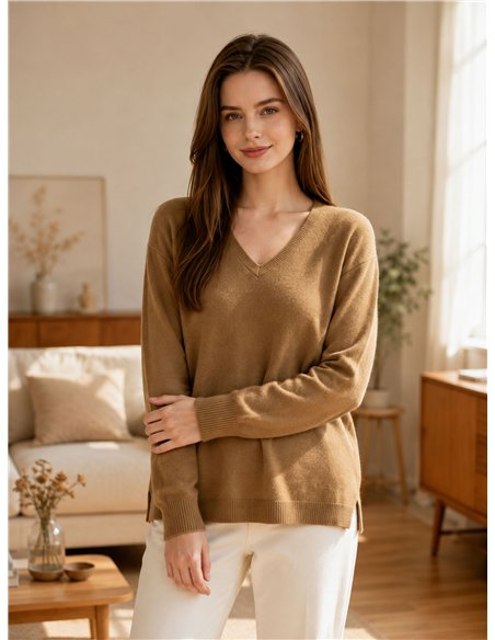 Jersey básico punto fino cuello pico