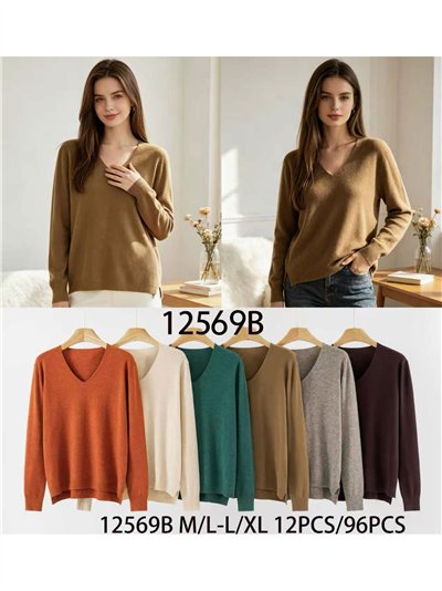 Einfacher, fein gestrickter V-Ausschnitt-Pullover 2