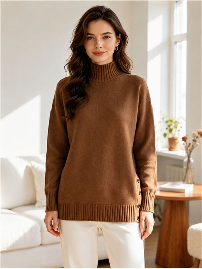 Oversize-Rollkragenpullover mit Knöpfen