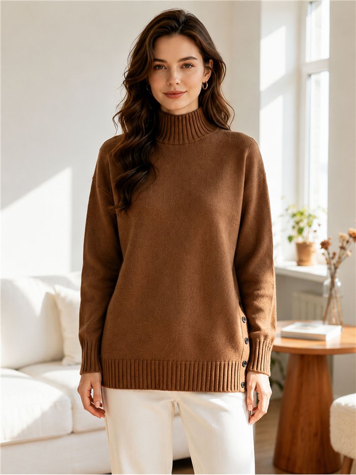 Oversize-Rollkragenpullover mit Knöpfen