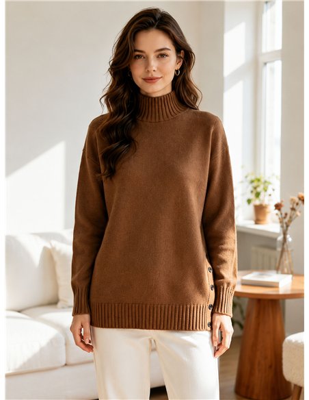 Oversize-Rollkragenpullover mit Knöpfen