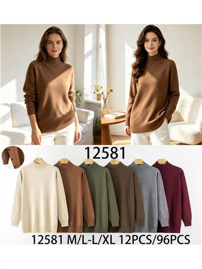 Oversize-Rollkragenpullover mit Knöpfen 2
