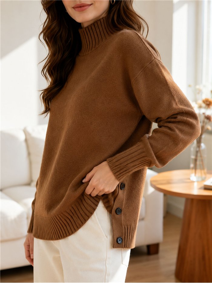 Oversize-Rollkragenpullover mit Knöpfen