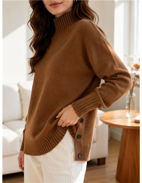 Oversize-Rollkragenpullover mit Knöpfen