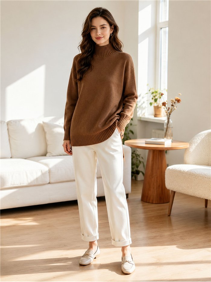 Oversize-Rollkragenpullover mit Knöpfen