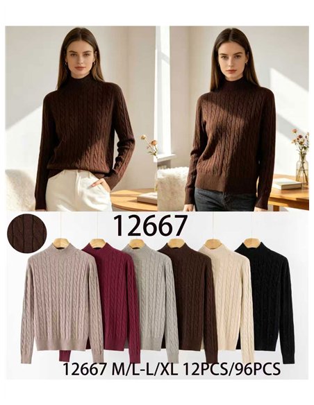 Jersey trenzado brillo cuello alto