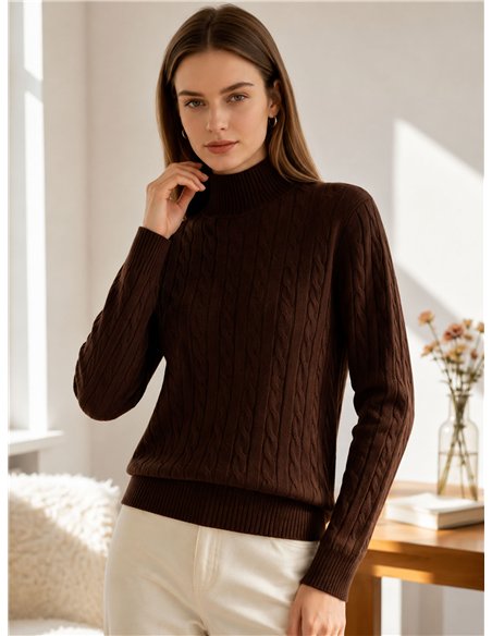 Jersey trenzado brillo cuello alto