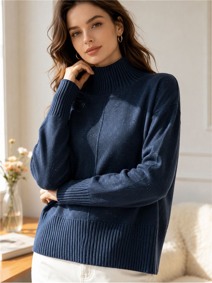 Jersey cuello alto brillo sutil