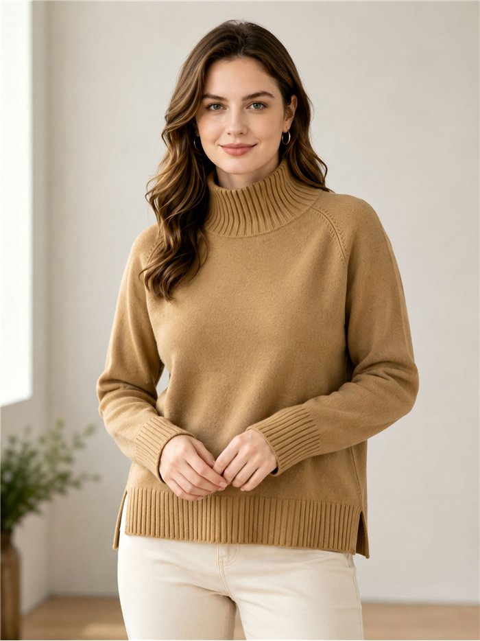Jersey cuello alto aberturas laterales