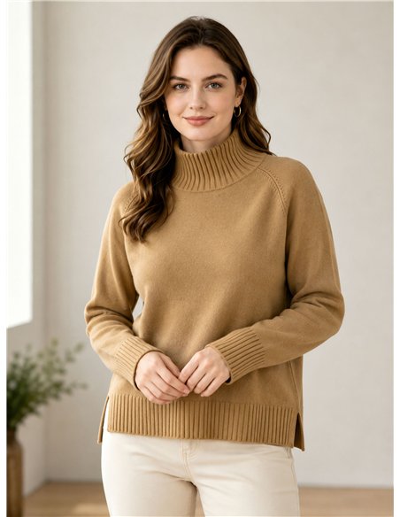 Jersey cuello alto aberturas laterales
