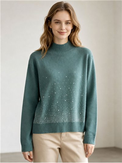 Jersey cuello alto strass degradado
