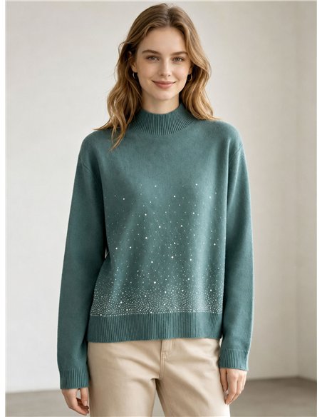 Jersey cuello alto strass degradado