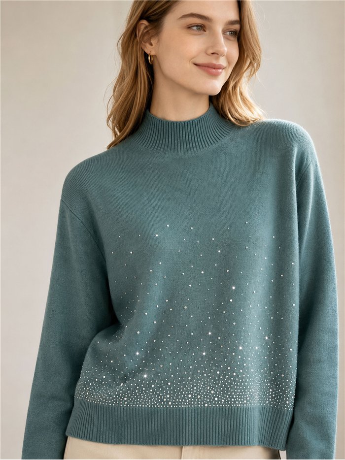 Jersey cuello alto strass degradado