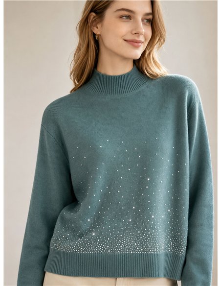 Jersey cuello alto strass degradado